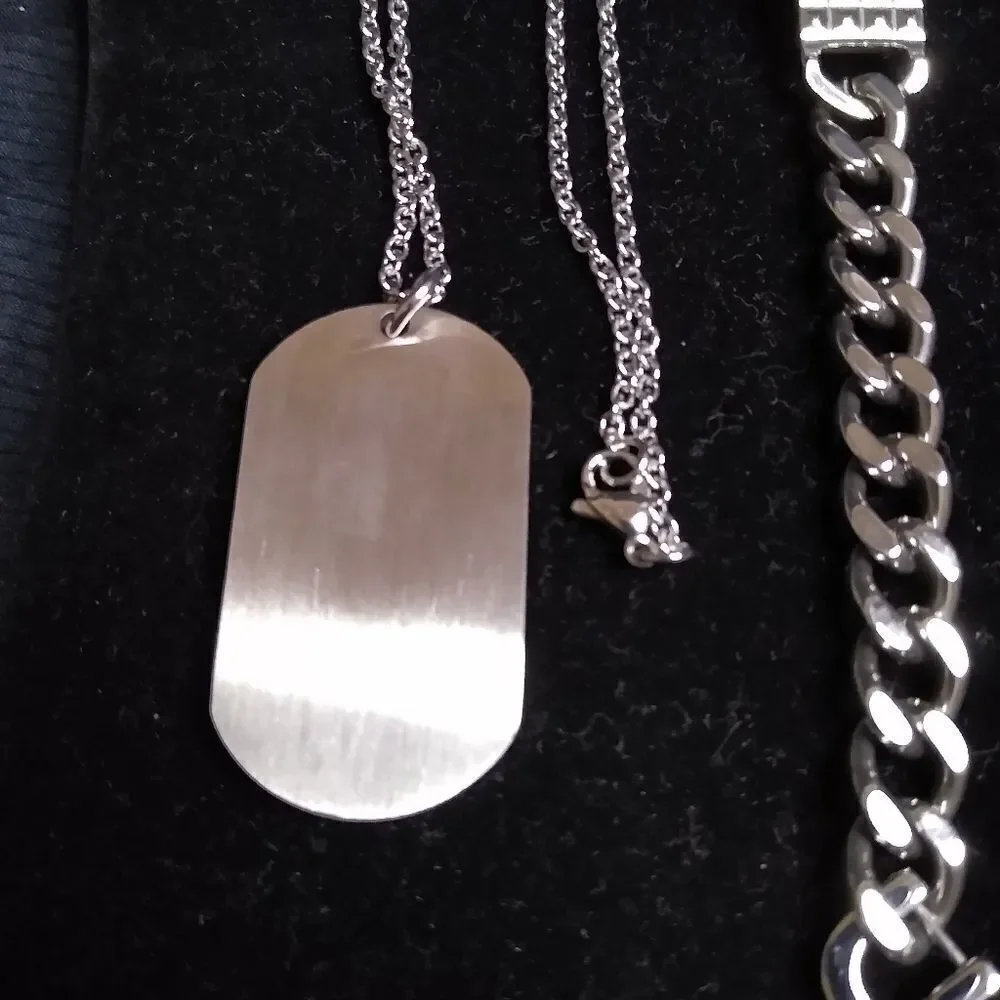 Stainless Steel Dog Tag and Bracelet Set